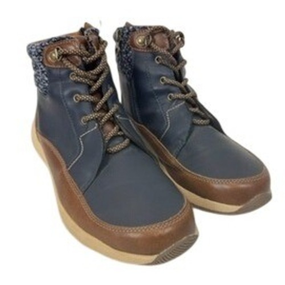 Sporto Women's Barefoot Ankle Boots Navy Brown Lace Up Wool Blend Size‎ 9.5